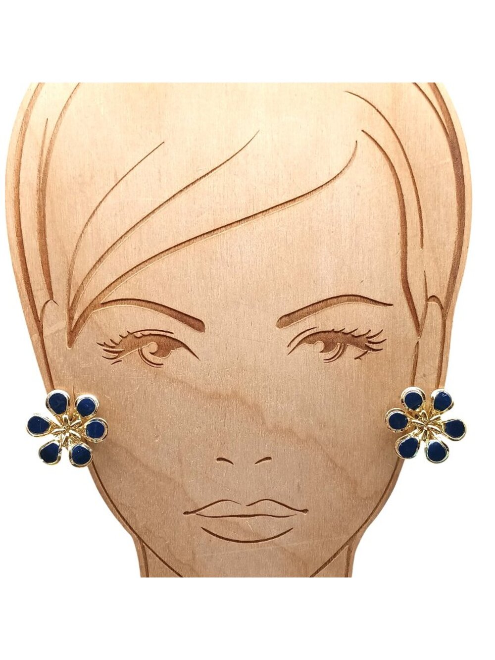 Gold-Tone Blue Enamel Flower Clip-On Earrings Vintage Costume Jewelry